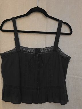 American Eagle Outfitters Black Lace-Trim Tank
